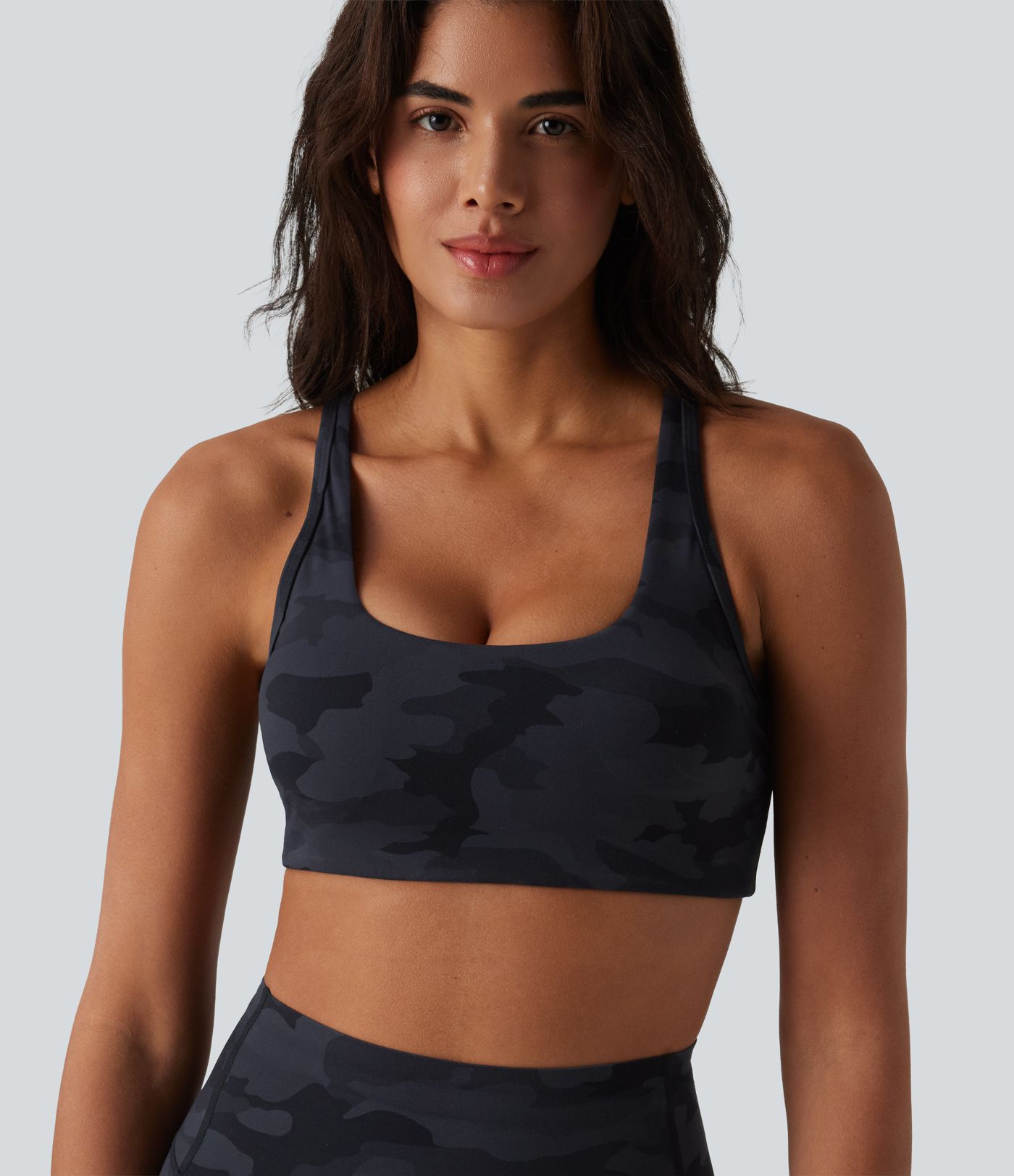 Halara UltraSculpt™ Camo Print Low Support U Neck Cut Out Yoga Sports Bra