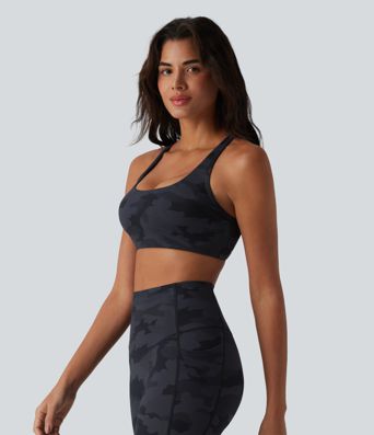 Halara UltraSculpt™ Camo Print Low Support U Neck Cut Out Yoga Sports Bra