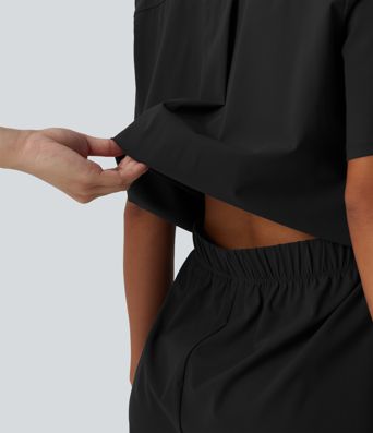 Short Sleeve Work Jumpsuit with Pockets-Easy Pezzy Edition