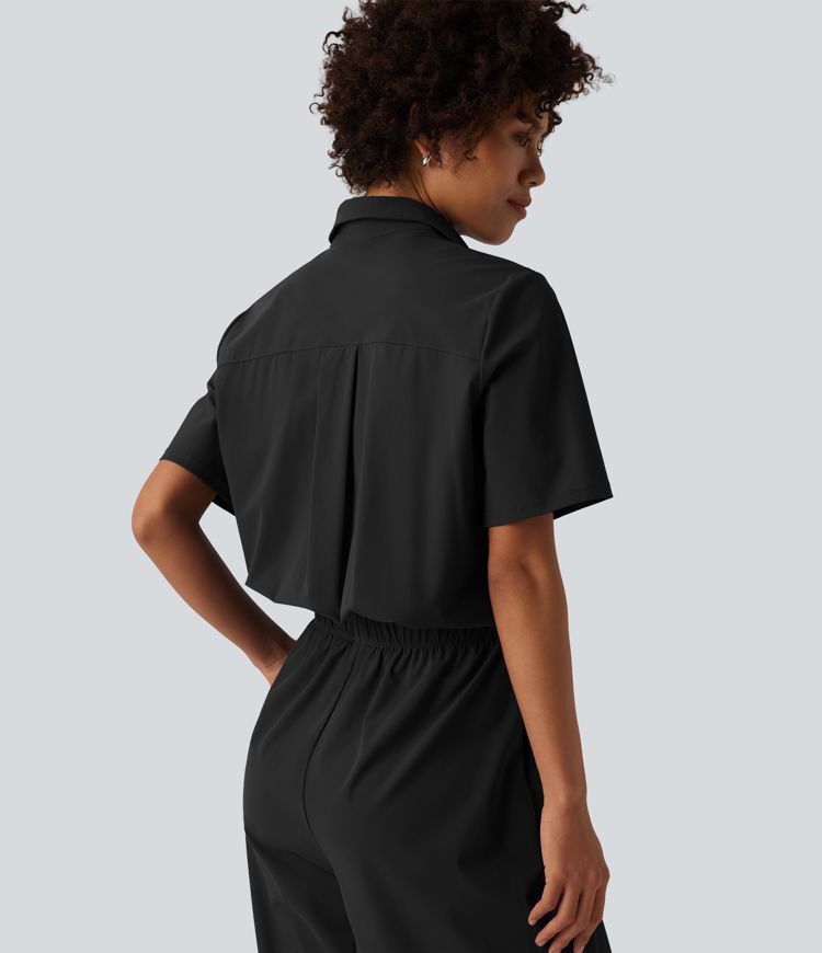 Short Sleeve Work Jumpsuit with Pockets-Easy Pezzy Edition