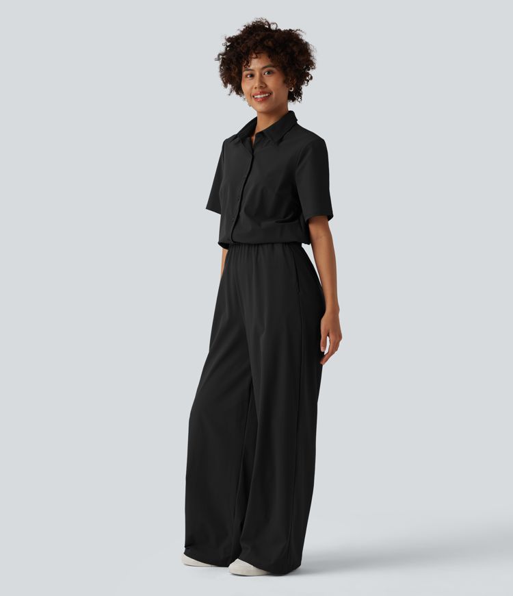 Short Sleeve Work Jumpsuit with Pockets-Easy Pezzy Edition