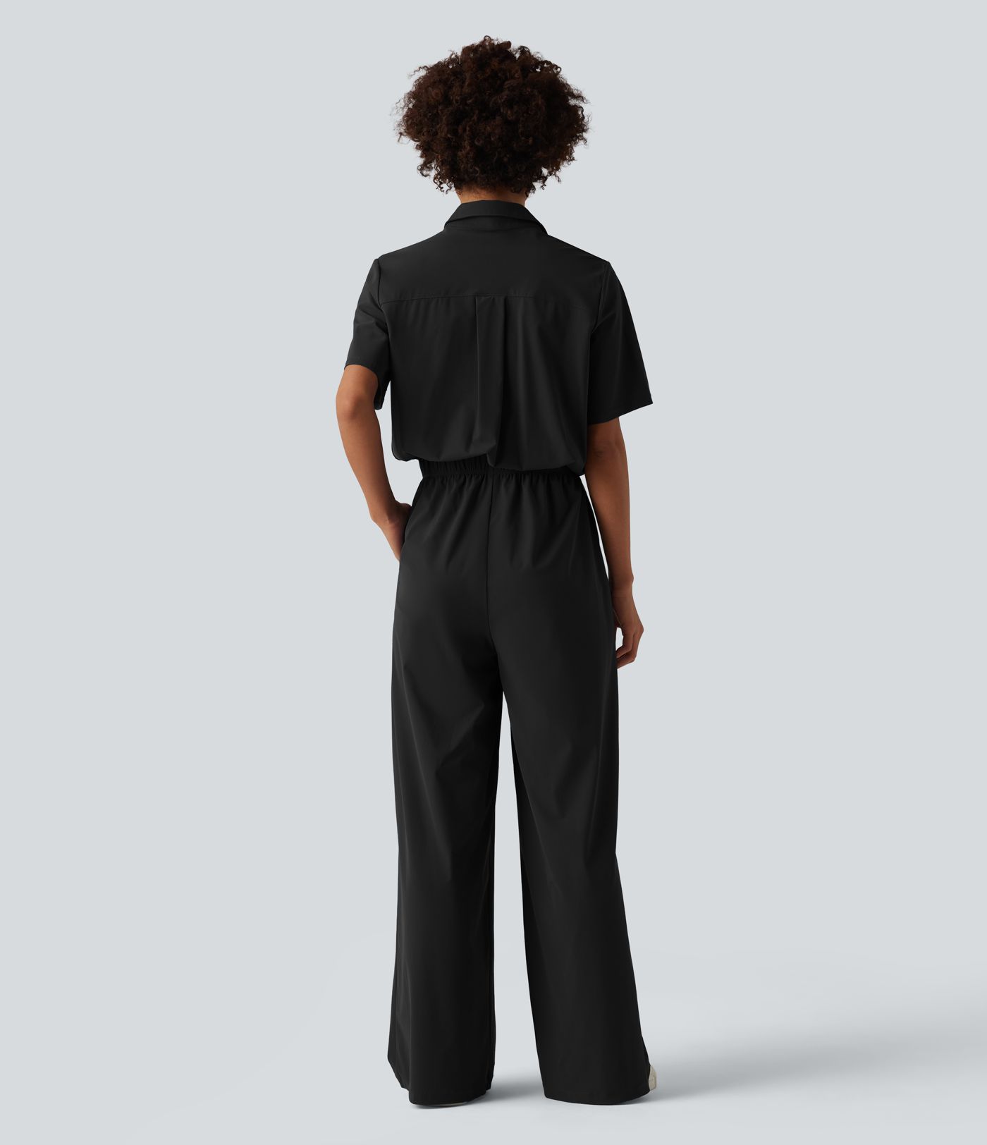 Short Sleeve Work Jumpsuit with Pockets-Easy Pezzy Edition
