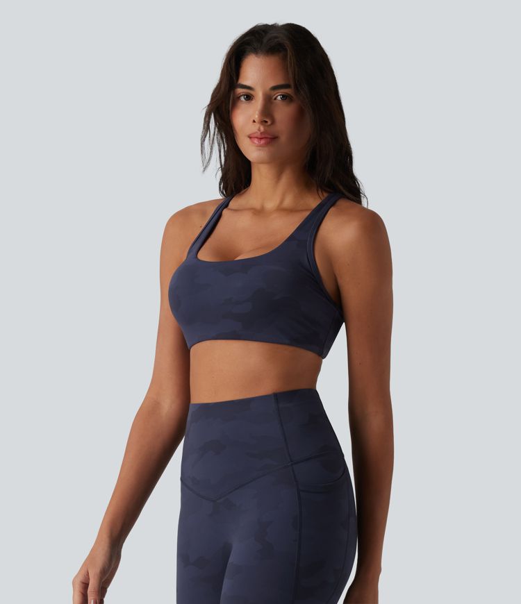 Halara UltraSculpt™ Camo Print Low Support U Neck Cut Out Yoga Sports Bra