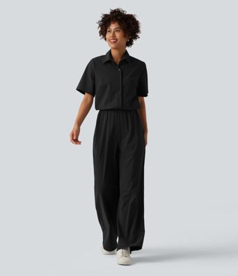 Short Sleeve Work Jumpsuit with Pockets-Easy Pezzy Edition