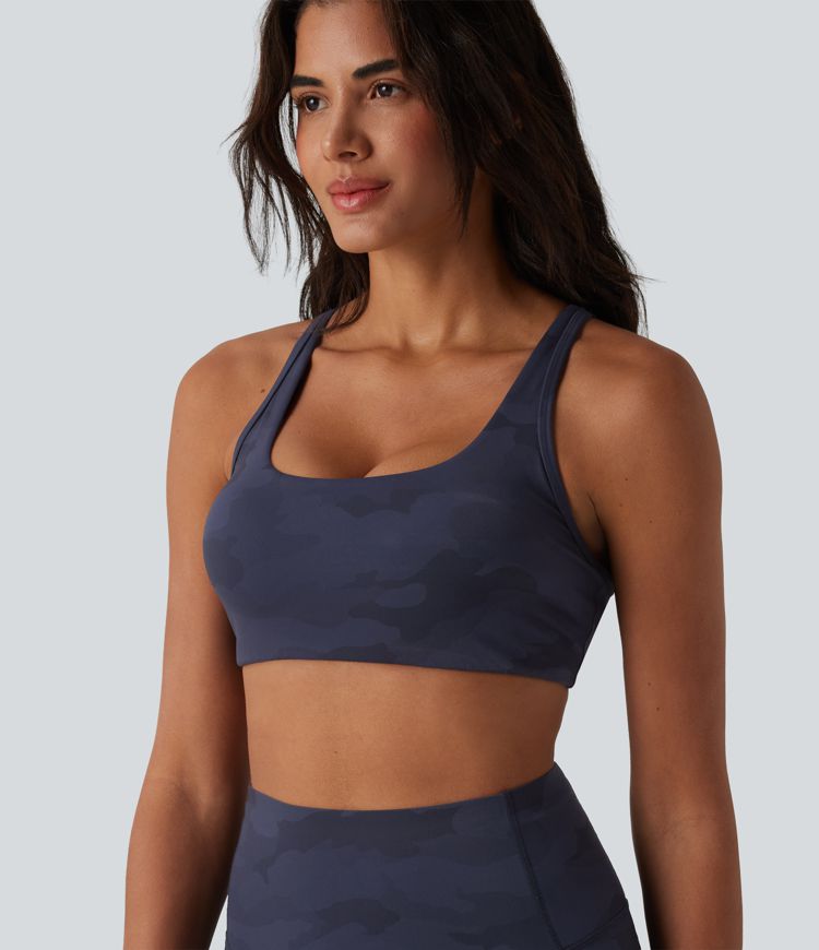 Halara UltraSculpt™ Camo Print Low Support U Neck Cut Out Yoga Sports Bra