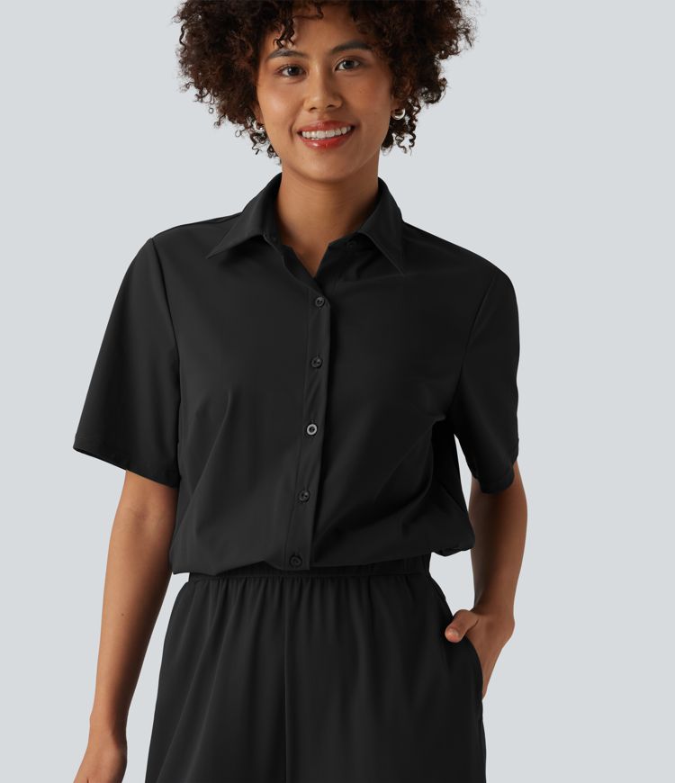 Short Sleeve Work Jumpsuit with Pockets-Easy Pezzy Edition