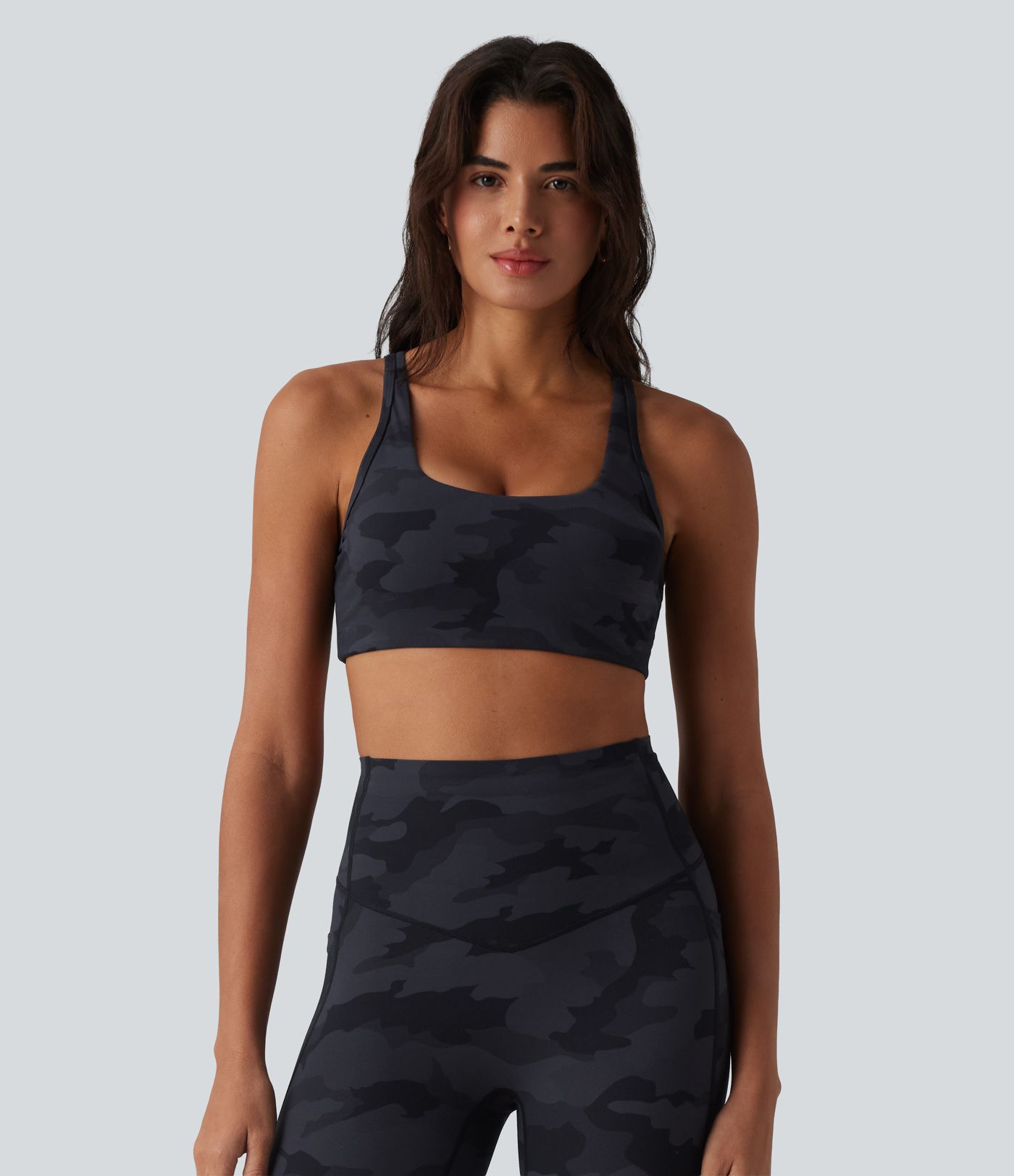 Halara UltraSculpt™ Camo Print Low Support U Neck Cut Out Yoga Sports Bra