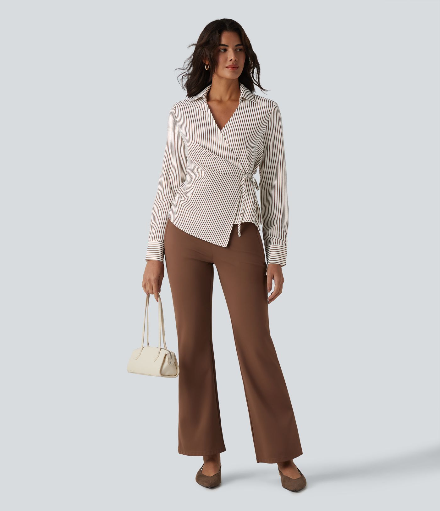 Arbeitshemd mit langen Ärmeln, Streifen, Wickeloptik und seitlichem Bindeband