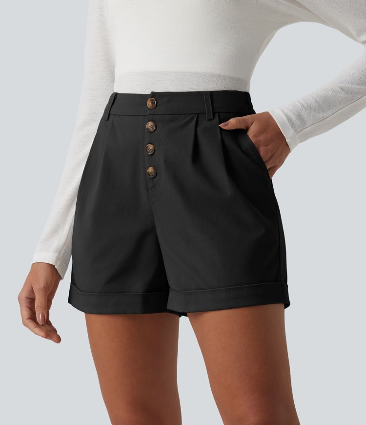 Lässige Chino-Shorts aus Baumwolle mit mittelhohem Bund, Seitentaschen und umgeschlagenem Saum