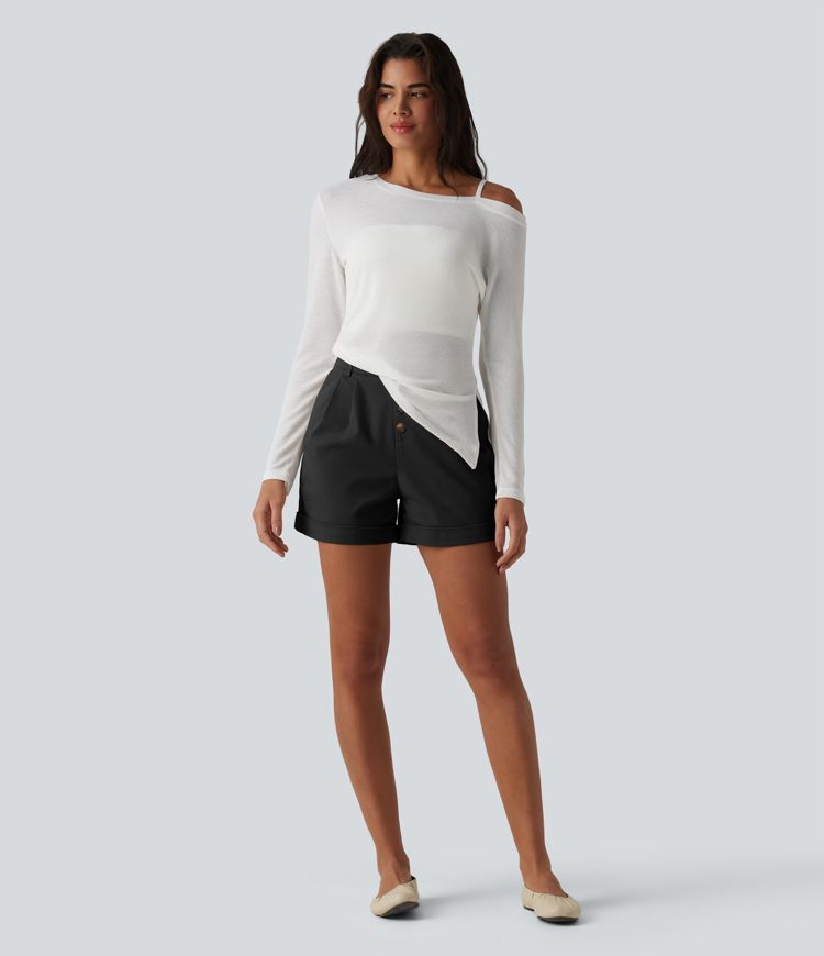 Lässige Chino-Shorts aus Baumwolle mit mittelhohem Bund, Seitentaschen und umgeschlagenem Saum