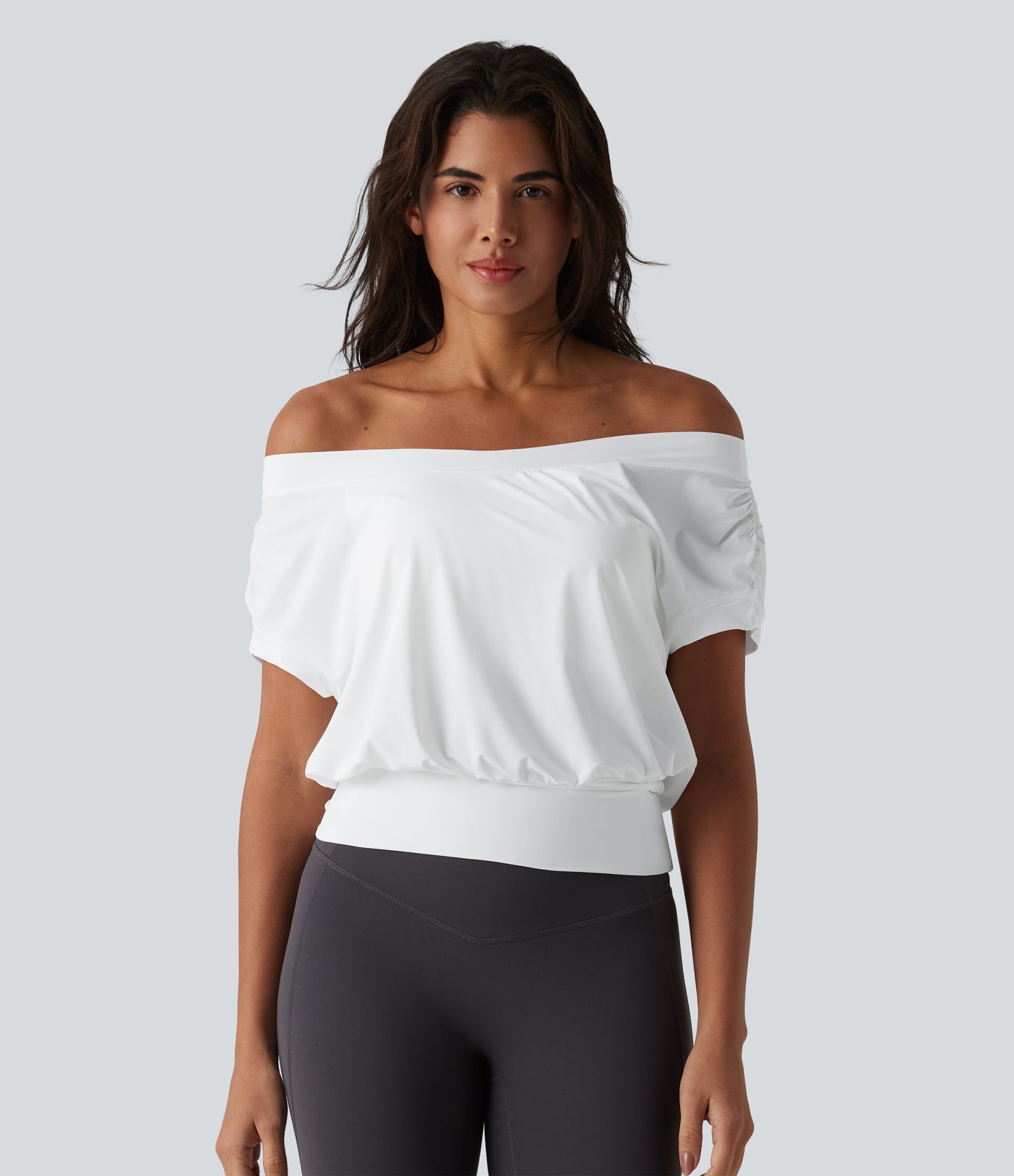 Off Shoulder Short Sleeve Oversize Cool Touch Quick Dry Yoga Sports Top