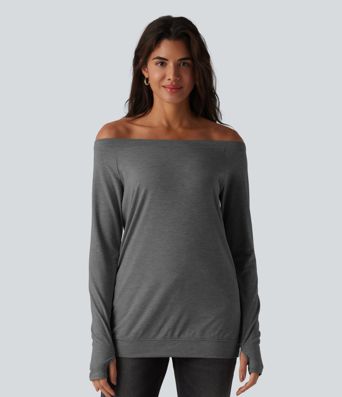 Off Shoulder Long Sleeve Thumb Hole Casual Top