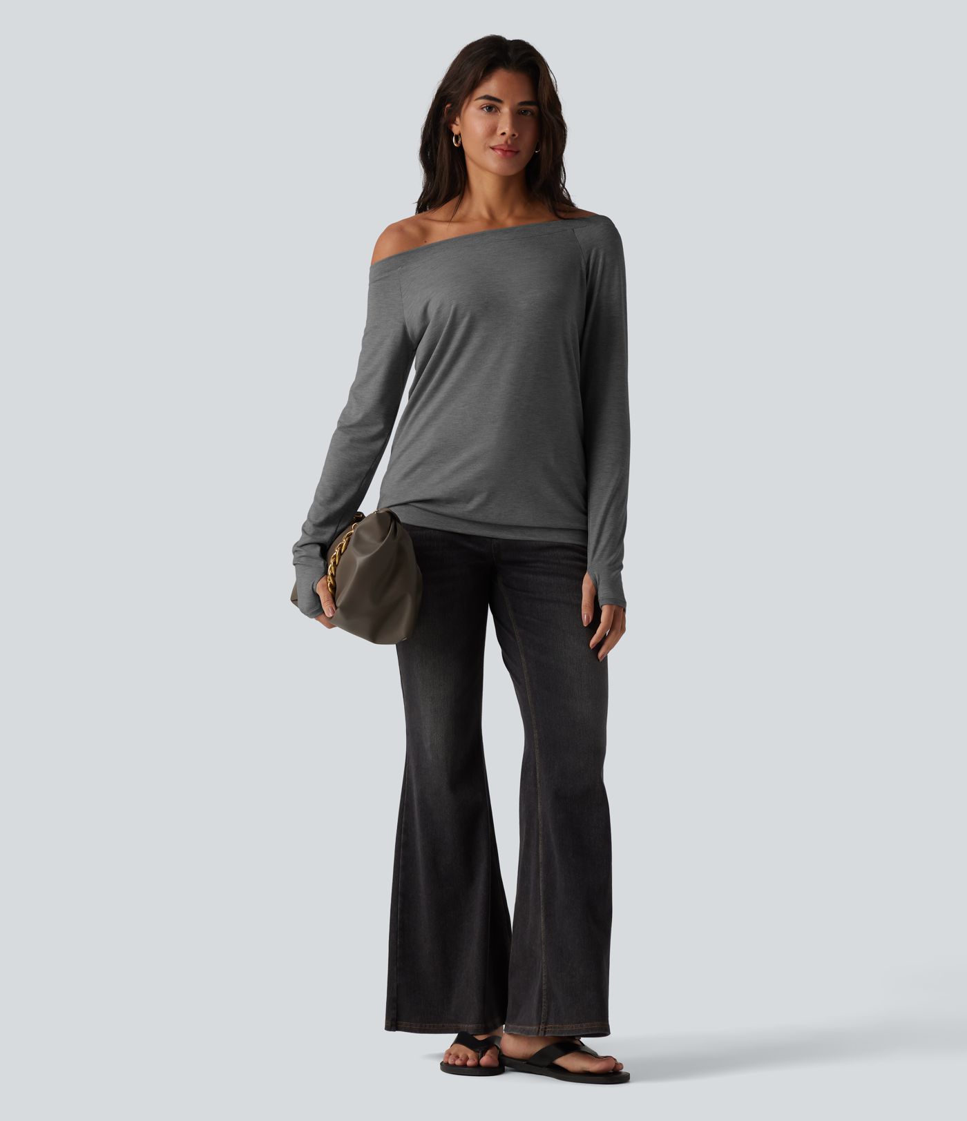 Off Shoulder Long Sleeve Thumb Hole Casual Top