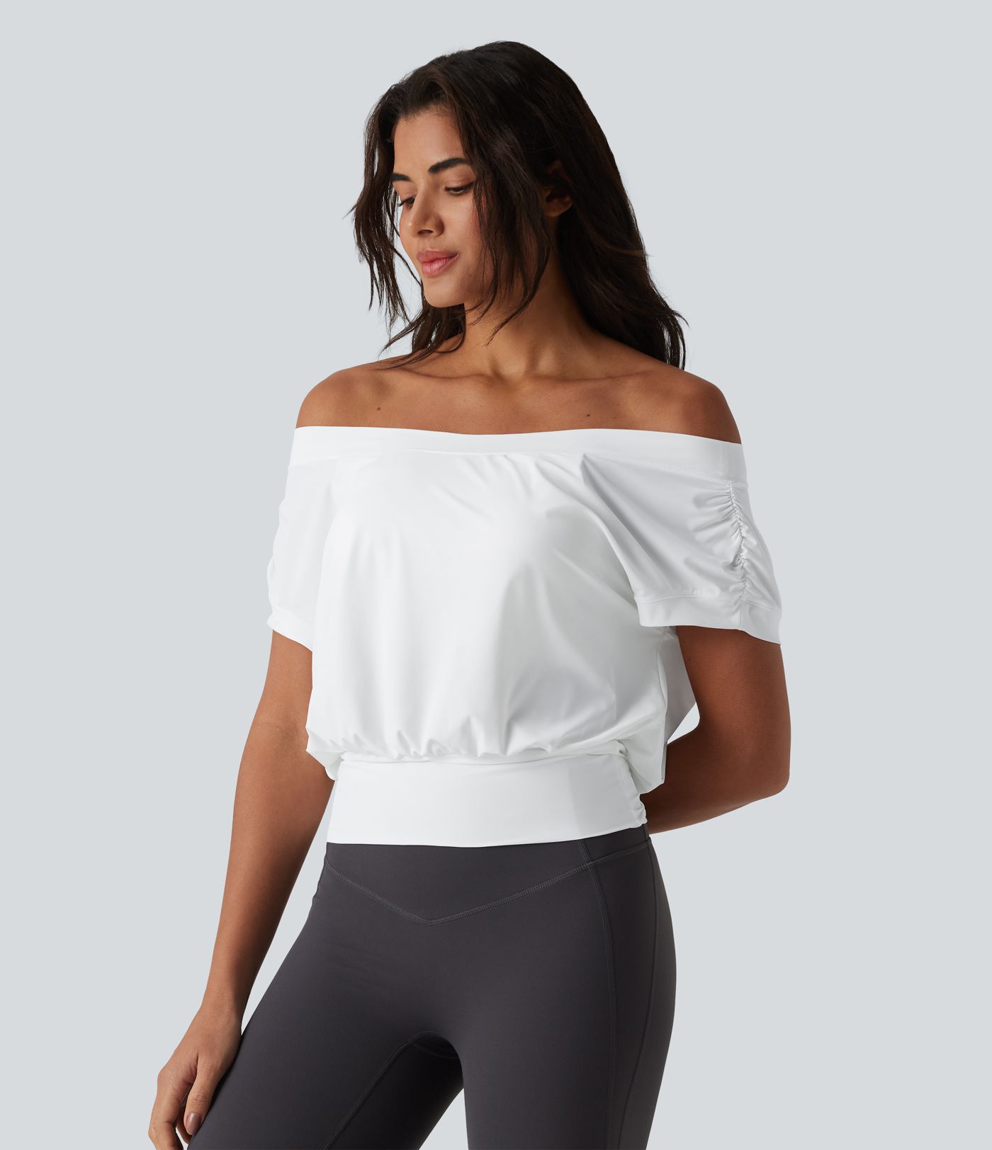 Off Shoulder Short Sleeve Oversize Cool Touch Quick Dry Yoga Sports Top