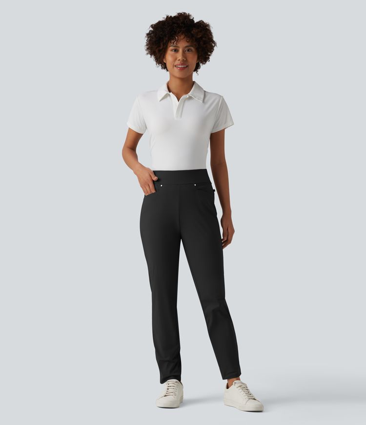 High Waisted Tapered Golf Pants with Pockets