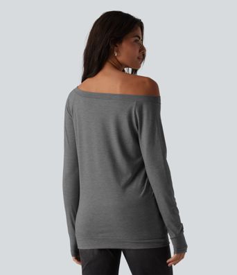 Off Shoulder Long Sleeve Thumb Hole Casual Top
