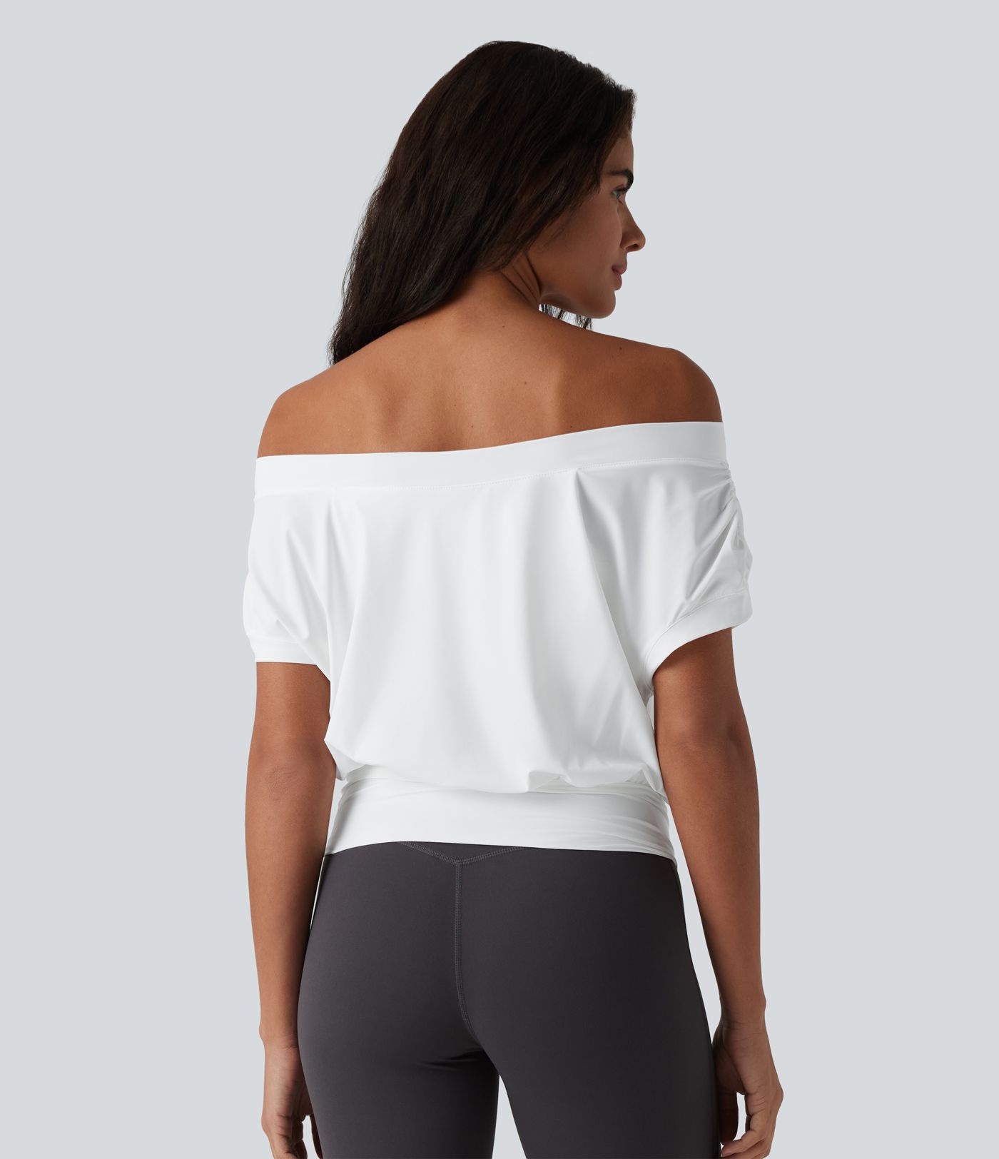 Off Shoulder Short Sleeve Oversize Cool Touch Quick Dry Yoga Sports Top