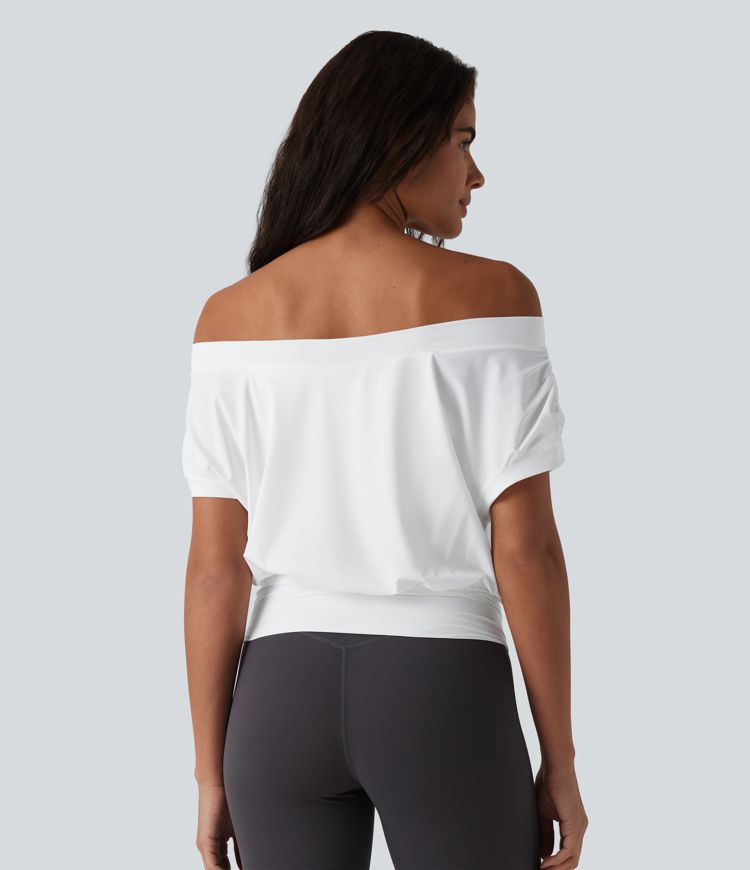 Off Shoulder Short Sleeve Oversize Cool Touch Quick Dry Yoga Sports Top
