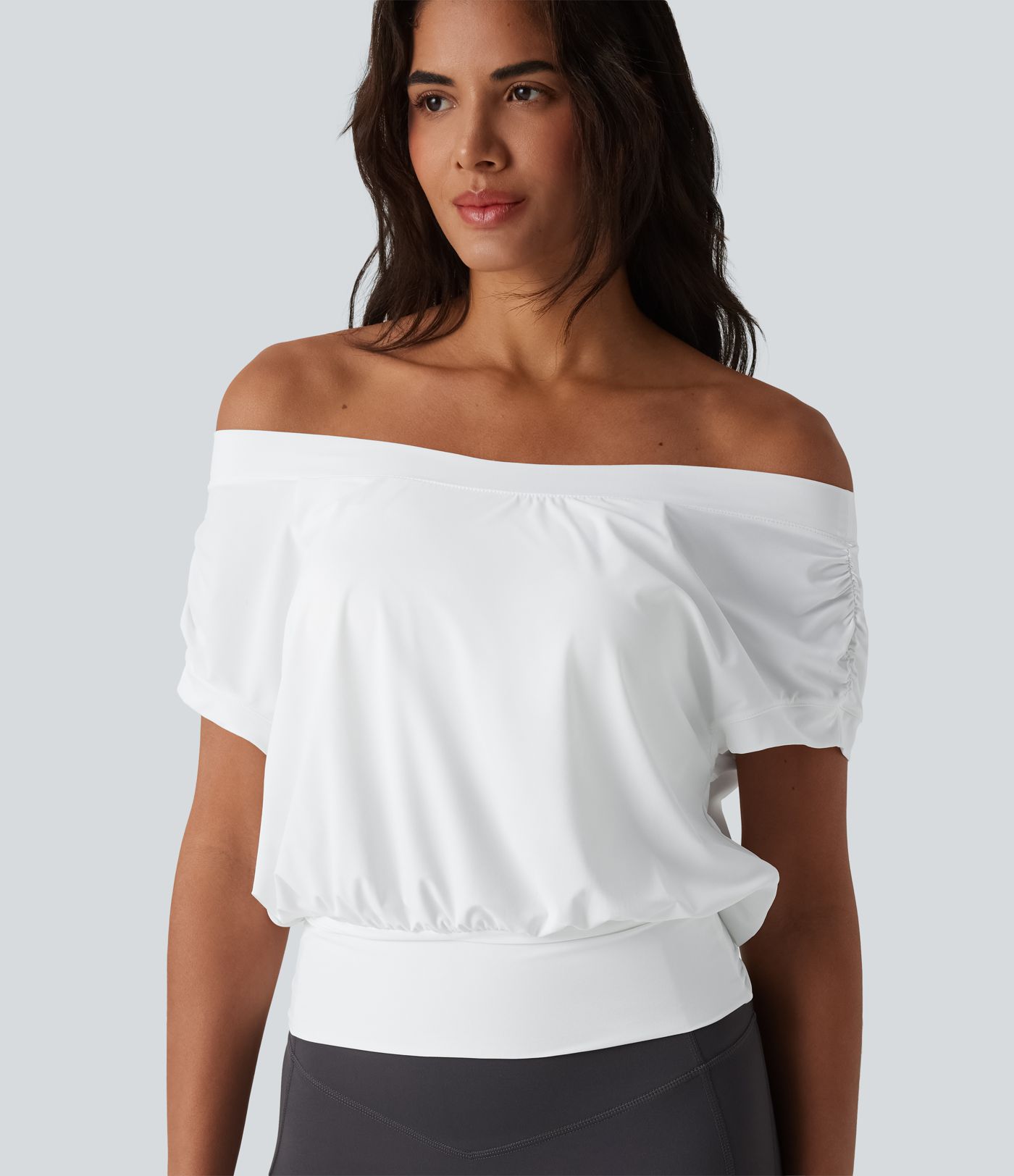 Off Shoulder Short Sleeve Oversize Cool Touch Quick Dry Yoga Sports Top