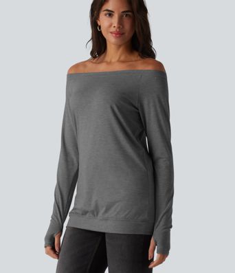 Off Shoulder Long Sleeve Thumb Hole Casual Top
