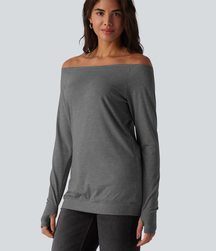 Off Shoulder Long Sleeve Thumb Hole Casual Top