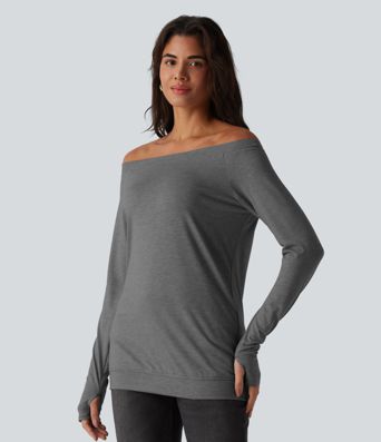 Off Shoulder Long Sleeve Thumb Hole Casual Top
