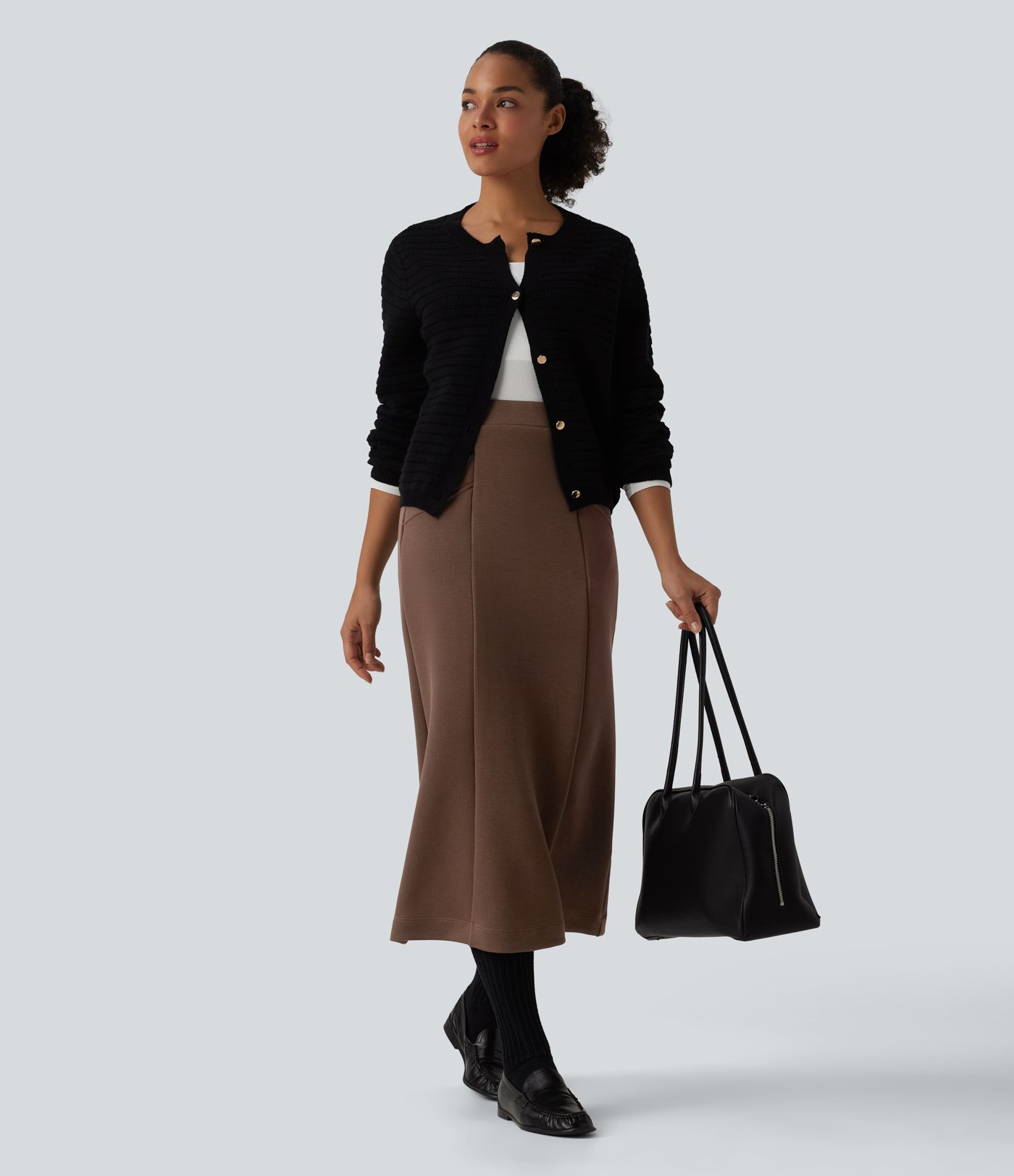 SpacerTek™ High Waisted Midi Work Skirt with Pockets