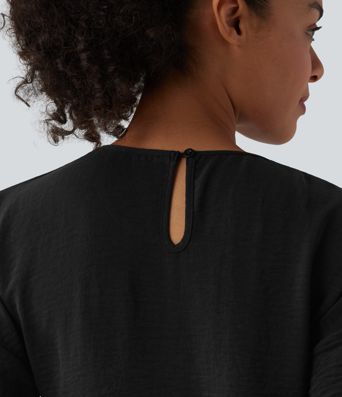Round Neck Short Sleeve Ruffle Hem Casual Linen-Feel T-Shirt Round Neck Short Sleeve Ruffle Hem Casual Linen-Feel T-Shirt