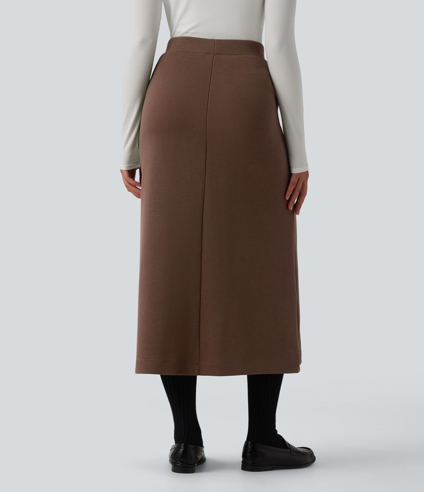 SpacerTek™ High Waisted Midi Work Skirt with Pockets