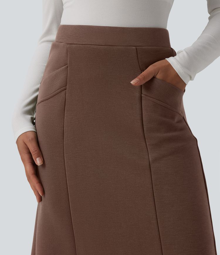 SpacerTek™ High Waisted Midi Work Skirt with Pockets