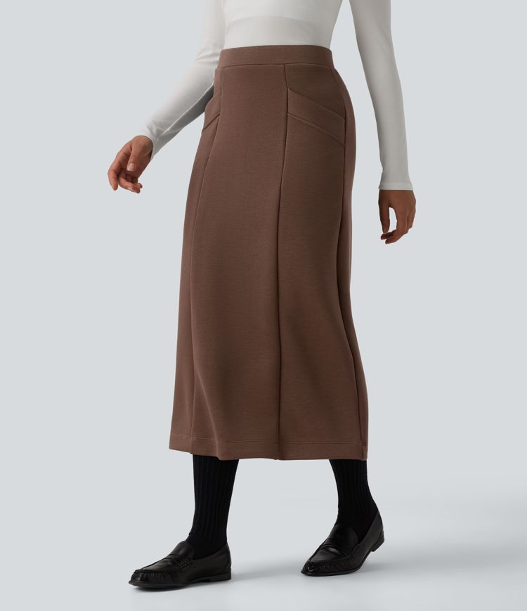 SpacerTek™ High Waisted Midi Work Skirt with Pockets
