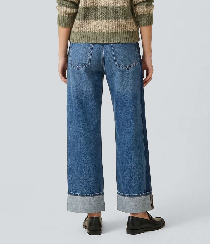 Halara Flex™ Mid Rise Straight Leg Casual Cuffed Jeans with Pockets