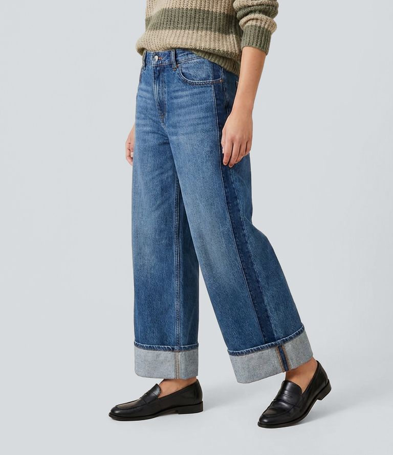 Halara Flex™ Mid Rise Straight Leg Casual Cuffed Jeans with Pockets