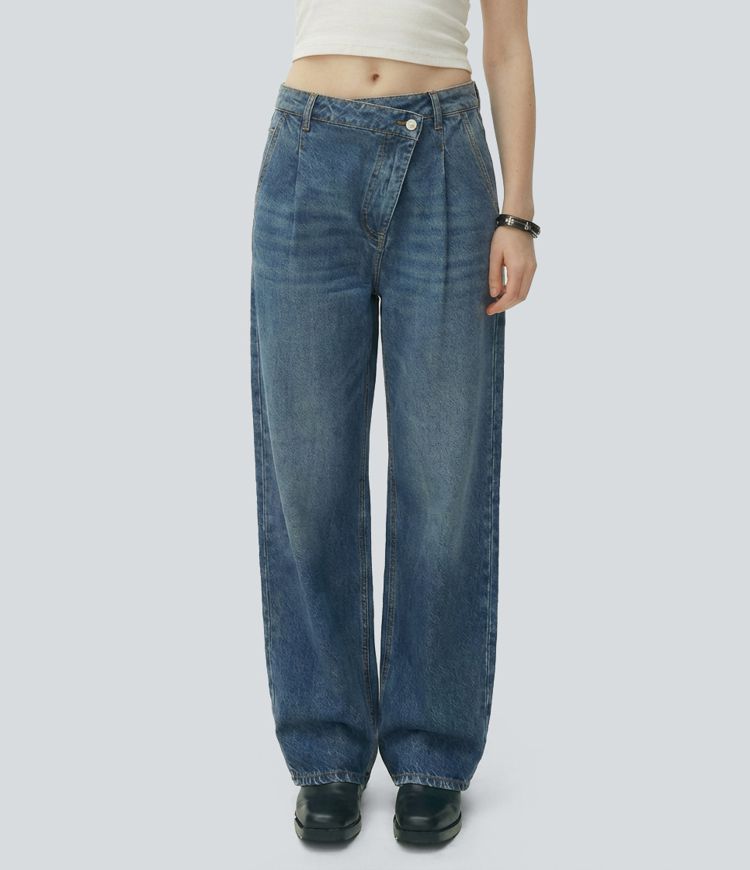 Halara Flex™ Low Rise Crossover Straight Leg Casual Jeans with Pockets