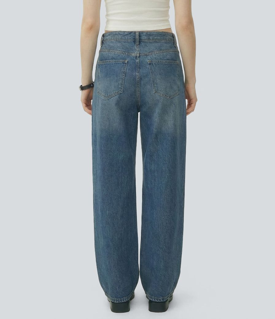 Halara Flex™ Low Rise Crossover Straight Leg Casual Jeans with Pockets