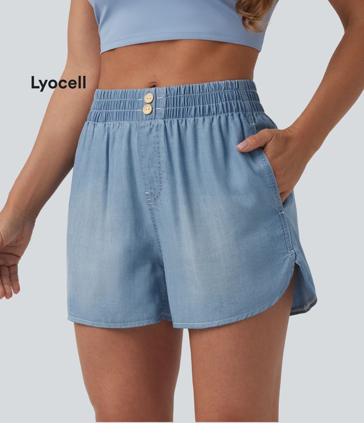 Lässige Denim-Shorts mit mittelhohem Bund und Seitentaschen - 8,9 cm