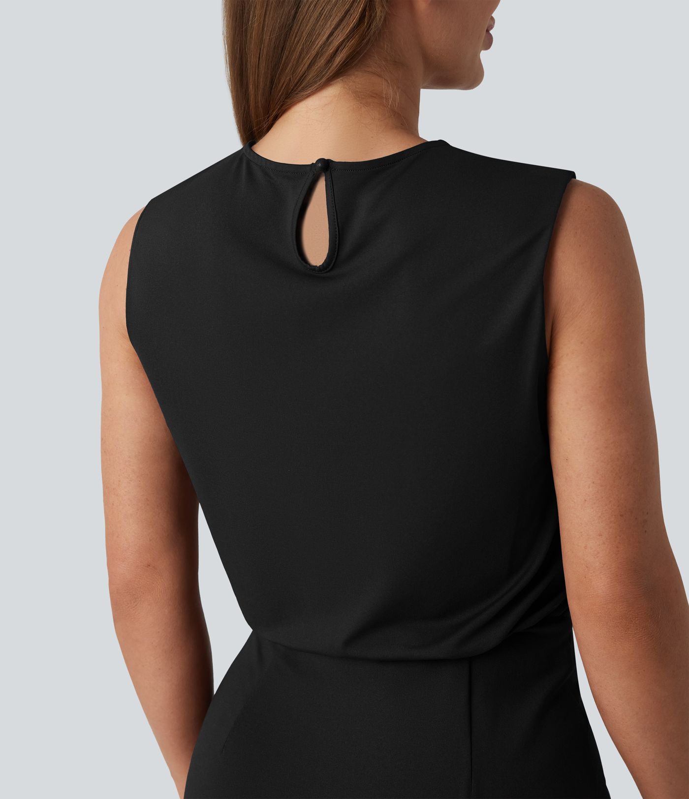 Round Neck Sleeveless Keyhole Back Midi Work Dress