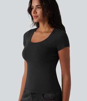 Halara Cotton Jersey Scoop Neck Short Sleeve Casual T-Shirt