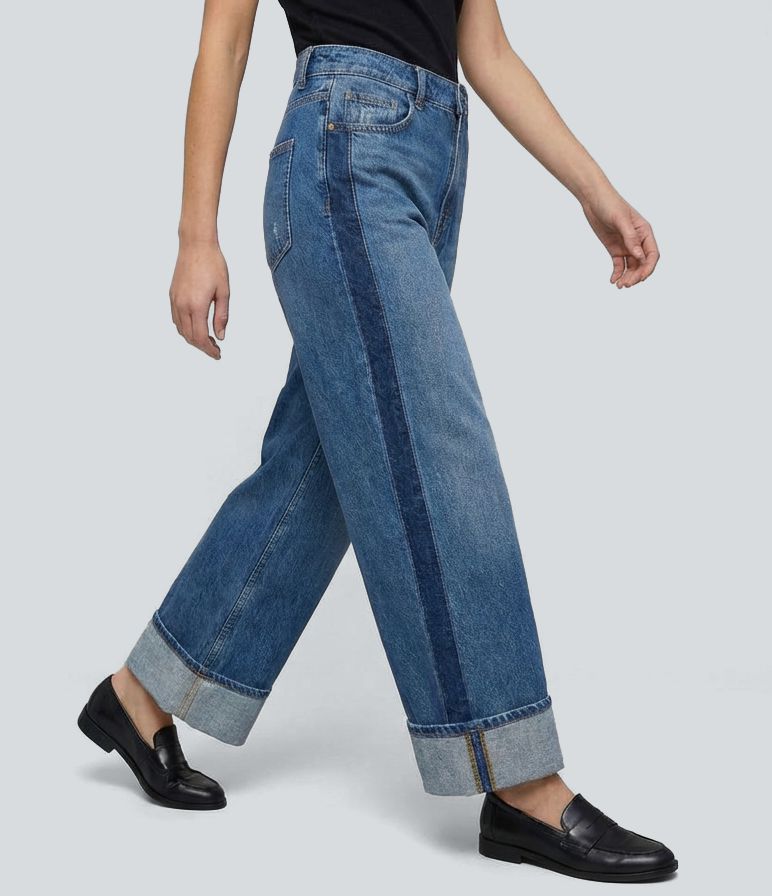 Halara Flex™ Mid Rise Straight Leg Casual Cuffed Jeans with Pockets