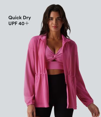 Long Sleeve Inner Drawstring Quick Dry Workout Jacket-UPF40+