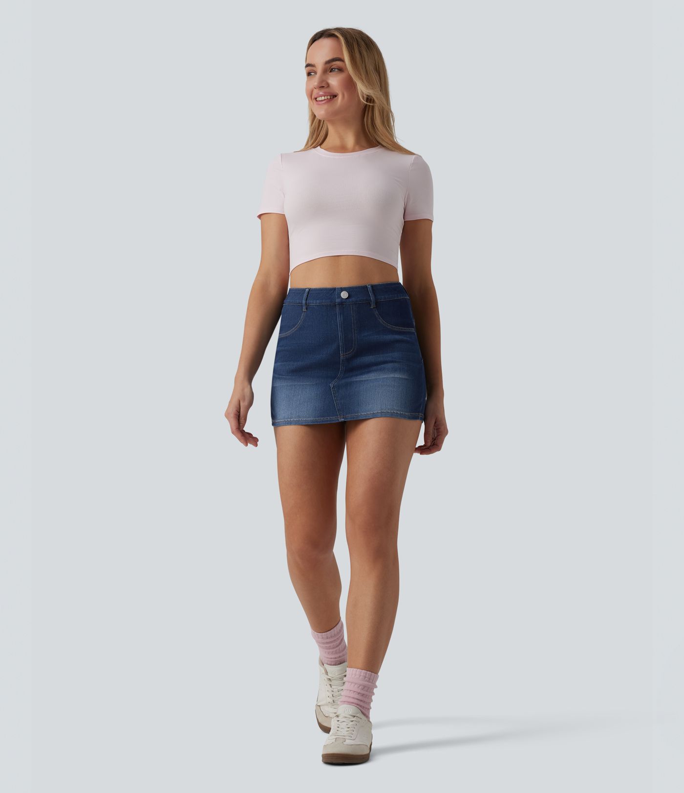 Halara Flex™ Skort moulant micro-court en denim taille haute avec poches