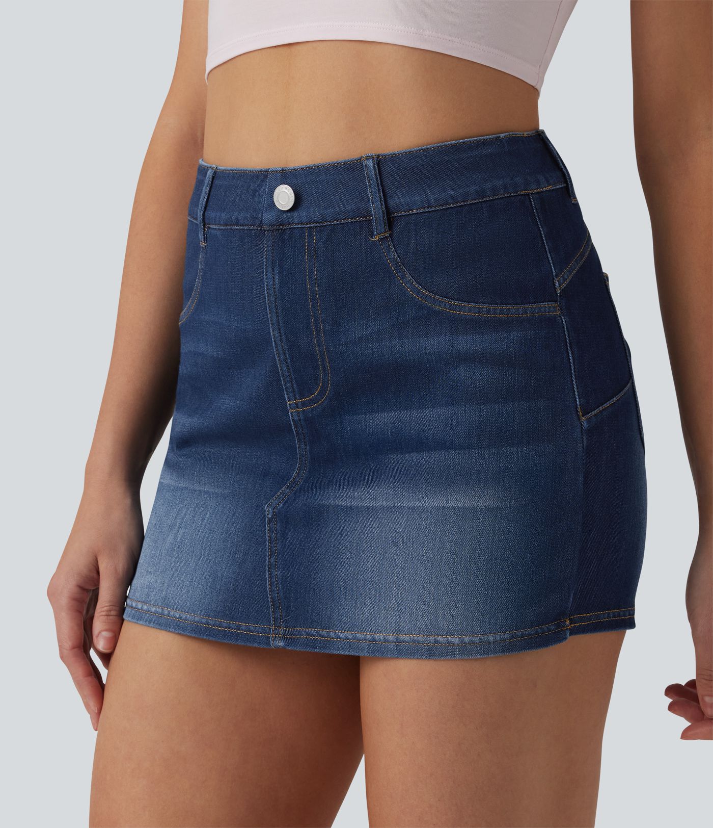 Halara Flex™ Skort moulant micro-court en denim taille haute avec poches