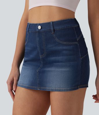 Halara Flex™ Skort moulant micro-court en denim taille haute avec poches