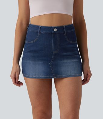 Halara Flex™ Skort moulant micro-court en denim taille haute avec poches