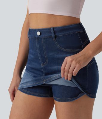 Halara Flex™ Skort moulant micro-court en denim taille haute avec poches