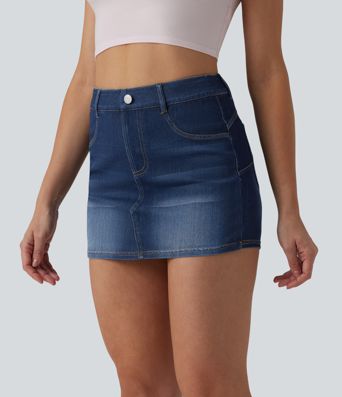 Halara Flex™ Skort moulant micro-court en denim taille haute avec poches