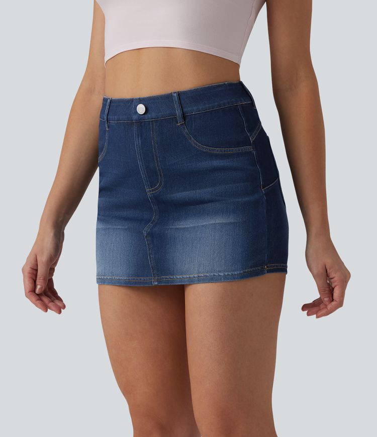 Halara Flex™ Skort moulant micro-court en denim taille haute avec poches