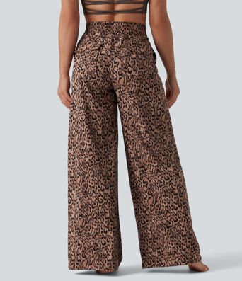 Mid Rise Leopard Print Dance Pants with Pockets