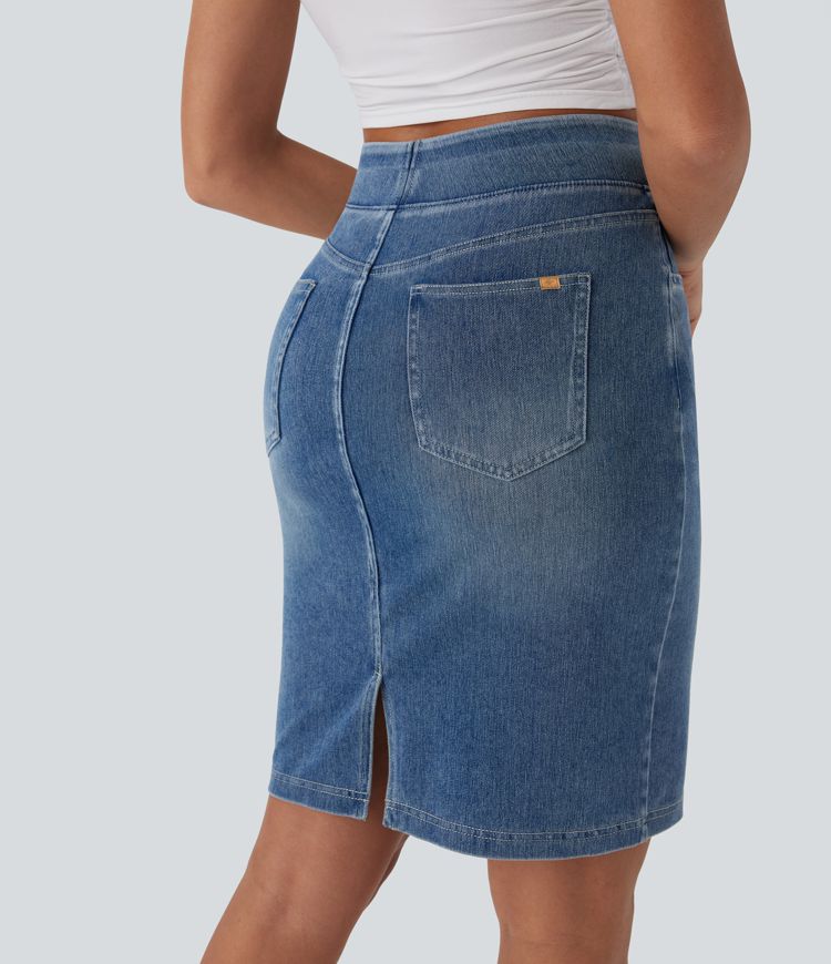 Halara Flex™ High Waisted Pockets Washed Denim Casual Skirt