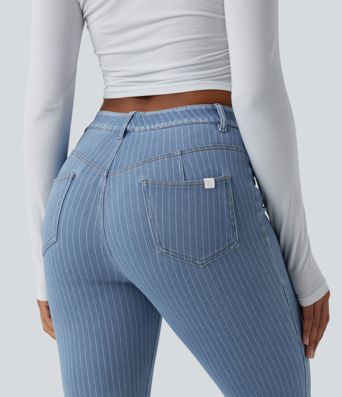 Halara Flex™ ausgestellte, gestreifte Casual-Jeans mit mittlerer Bundhöhe und Taschen